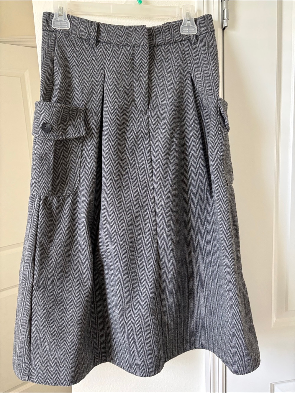 Haute Monde Gray Herringbone A-Line Skirt with Flap Pockets